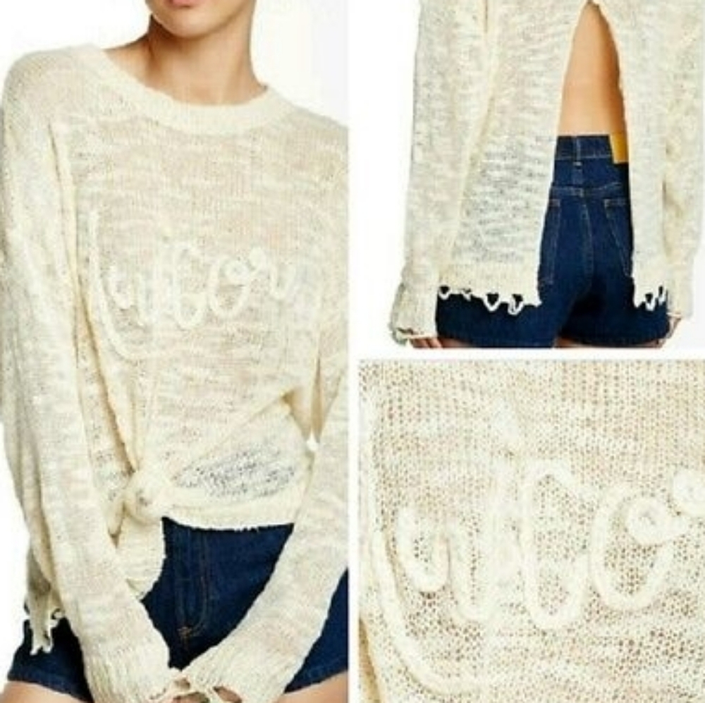 new Wildfox Couture Unicorn Carlotta Cream Sweater Cutout Back Embroidered Rare